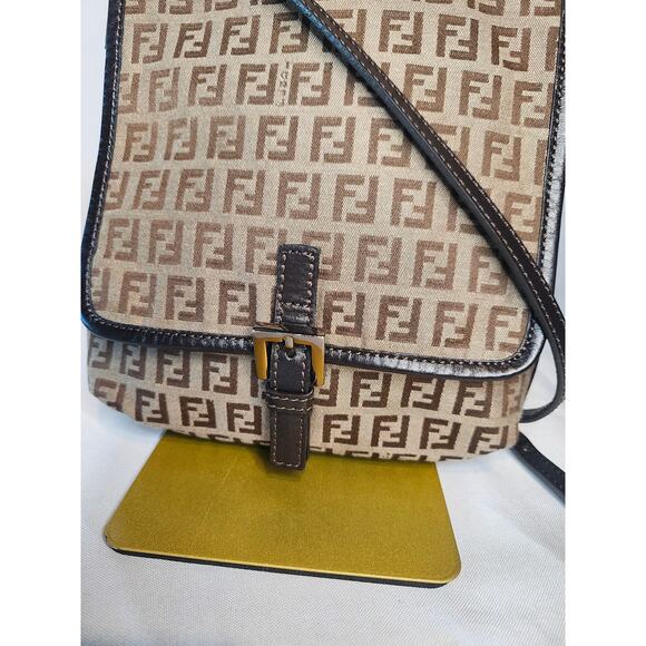 Fendi Vintage Zucchino Zucca Canvas Crossbody Bag Brown FF logo Messenger - Picture 4 of 15